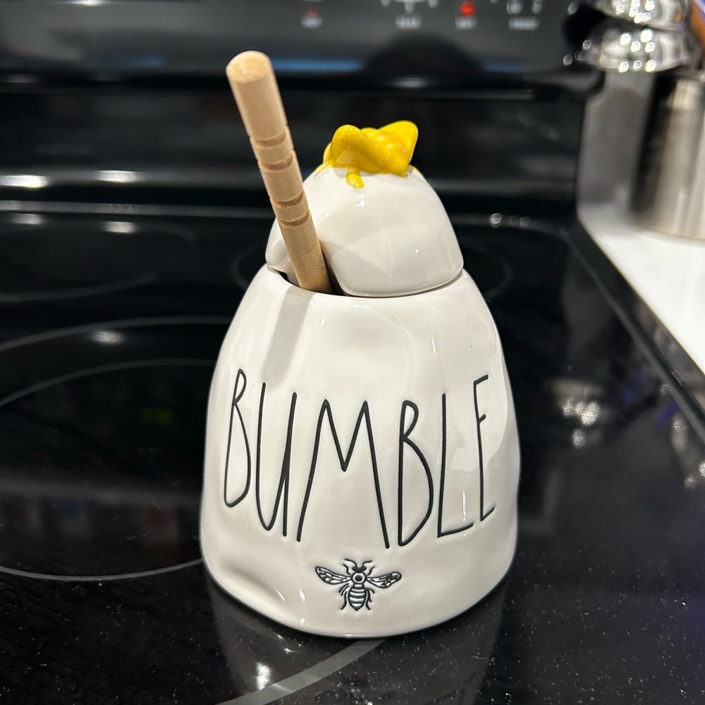 Rae Dunn Bumble Honey Pot Ceramic Jar with Bee Lid